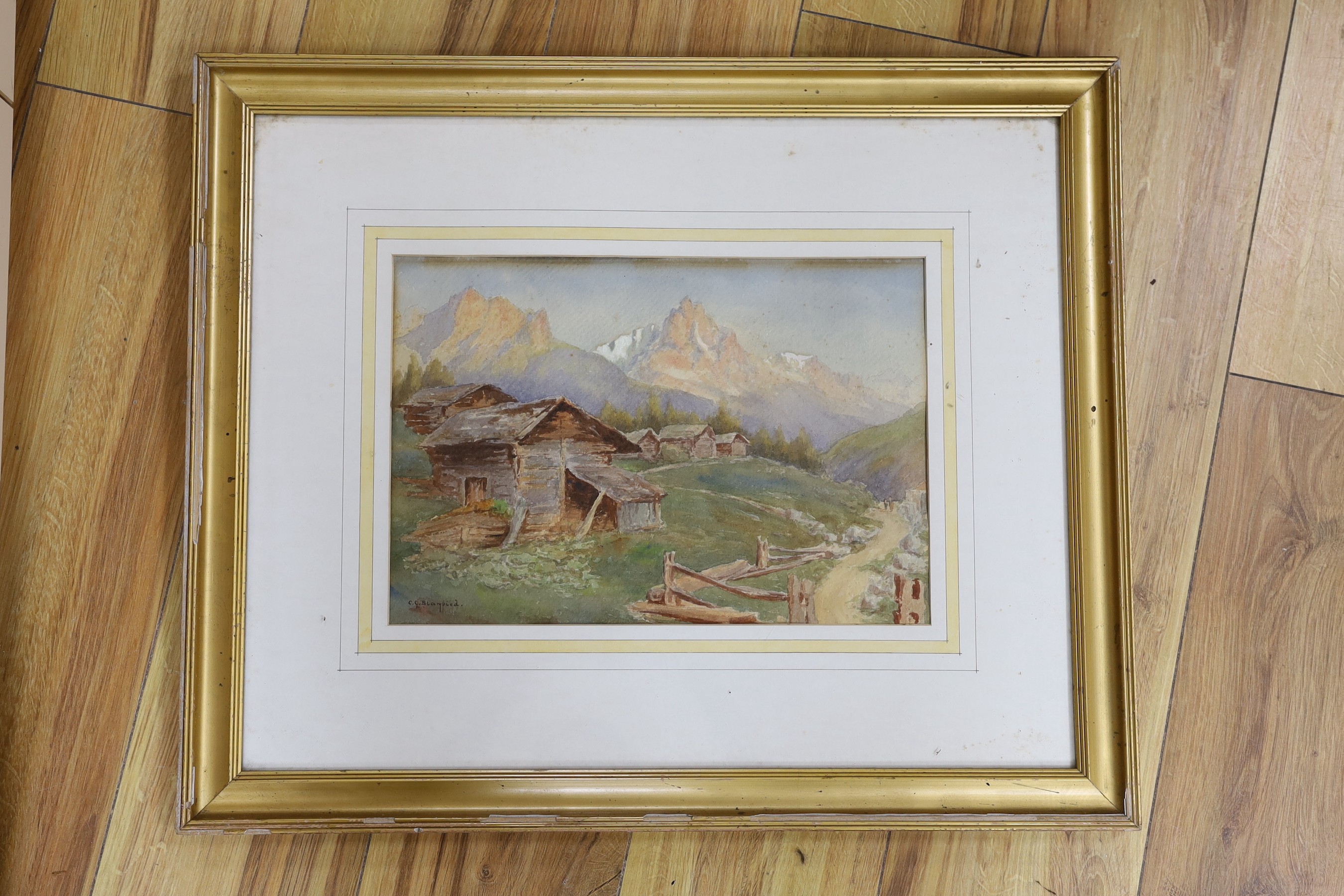 Clifford George Blampied (1875-1962), watercolour, Alpine landscape, signed, 23 x 34cm